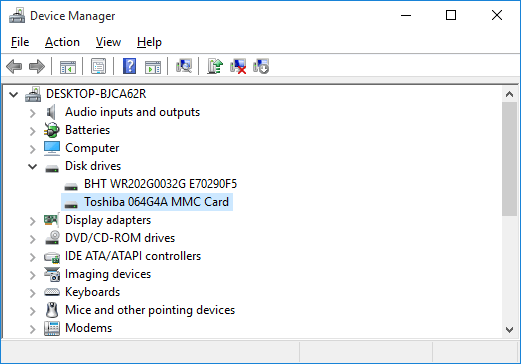 eMMC identified as Toshiba 064G4A MMC