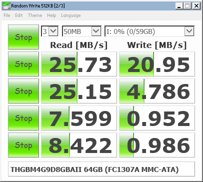 eMMC in FC-1307A SD-to-CF adapter. Note the limited performance of this chipset.