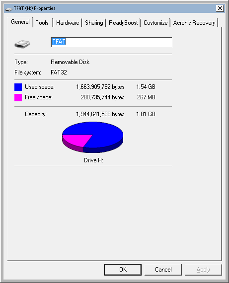 The Magellan RoadMate 1412 file system properties.