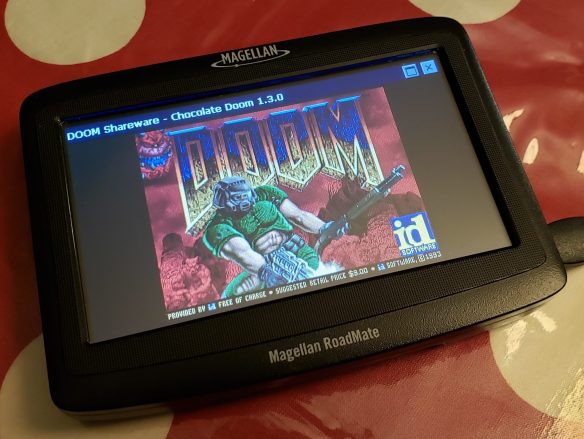 The Magellan RoadMate 1412 running Doom!