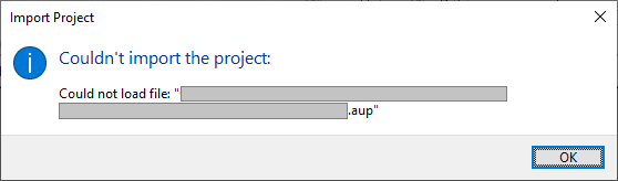 Import Project: Couldn't import the project: Could not load file ".aup"