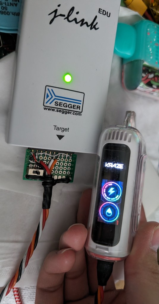 Custom-built debugging cable to debug vapes with SWD on the CC1/CC2 lines.